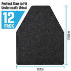 Urinal Mats (12 Pack) - High Absorbent Mats for Men's Restrooms - Mat Man. Large, Black, 12 PCS
