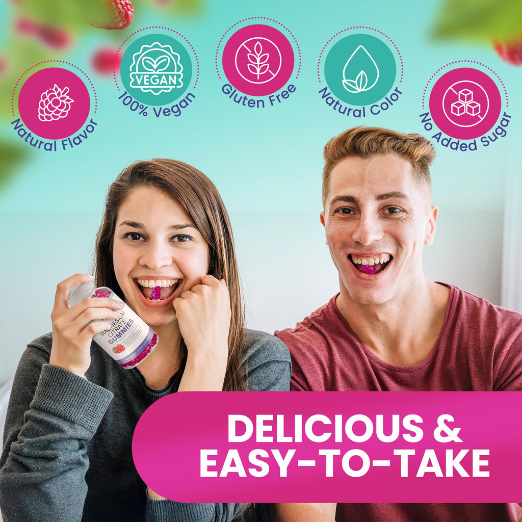 Sugar Free Magnesium Gummies - Calming Anti-Stress Gummies, Magnesium Supplement to Support Stress Relief, Sleep, Heart Health, Nerves, Muscles & Bones, 100 mg, Kids, Adults, Vegan, High Absorption