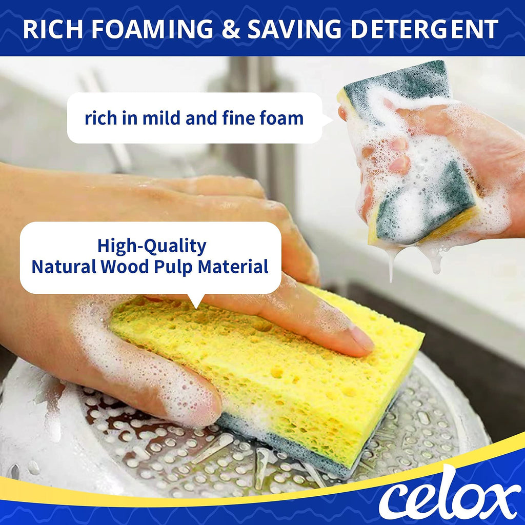 CELOX Non-Scratch Scrub Sponge for Washing Dishes, Yellow, 24Pack