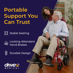 Drive Medical Lightweight Expedition Folding Transport Wheelchair - Ultra Lightweight Mobility Support for Seniors & Adults - Strong Aluminum Frame - Hand Brakes - Compact Folding Travel Chair - Red