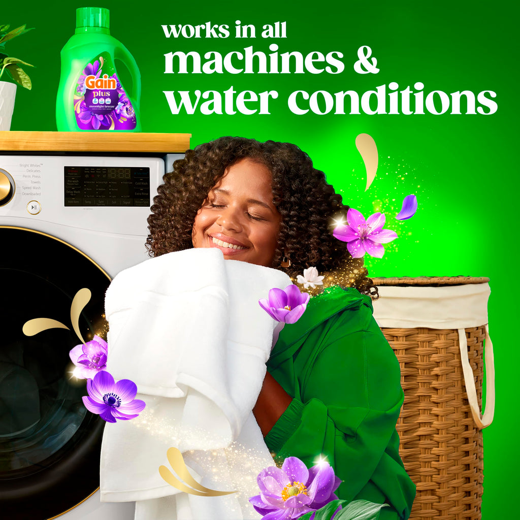 Gain Plus Liquid Laundry Detergent, Cleaner, Fresher, Now with Oxi, Moonlight Breeze Scent, 99 fl oz, 75 Loads