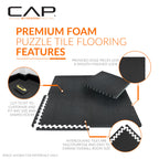 CAP Barbell 1/2-Inch Interlocking EVA Foam Exercise Puzzle Mat Home Gym Flooring - 1 Pack | 24" x 24" x 1/2" | T Pattern - Black