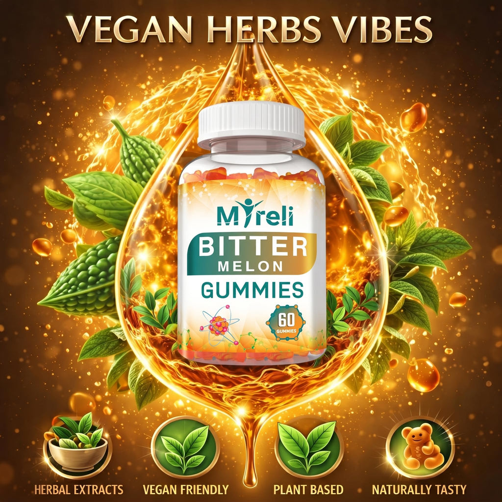 MYRELI Bitter Melon Supplement 1000mg - Vegan Gummies with Momordica Charantia Fruit, Natural Glucose Function Support, Gluten-Free, Soy-Free, Sugar-Free, Non-GMO Formula, 60 Plant-Based Chewables