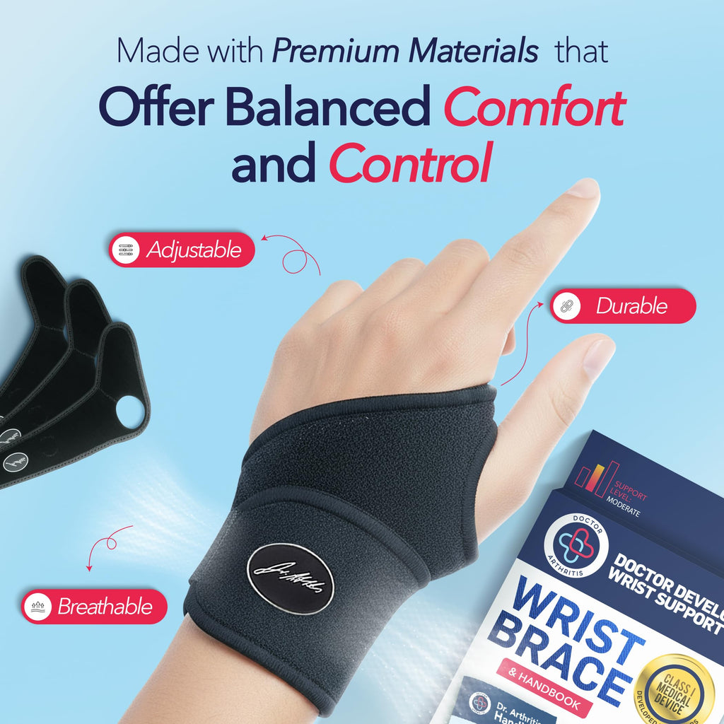 Doctor Developed Wrist Brace, Wrist Wraps for Carpal Tunnel Arthritis, Tendonitis, Hand Support, Ideal for Fitness, Weightlifting - Handbook Included (Bundle- Pack of 3- Medium)