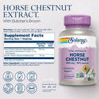 SOLARAY Horse Chestnut Extract 400 mg - Standardized to 72 mg Aescin - with 55 mg of Butchers Broom - Vein and Blood Circulation Supplements - Vegan, Non-GMO, 60-Day Guarantee, 120 Serv, 120 VegCaps
