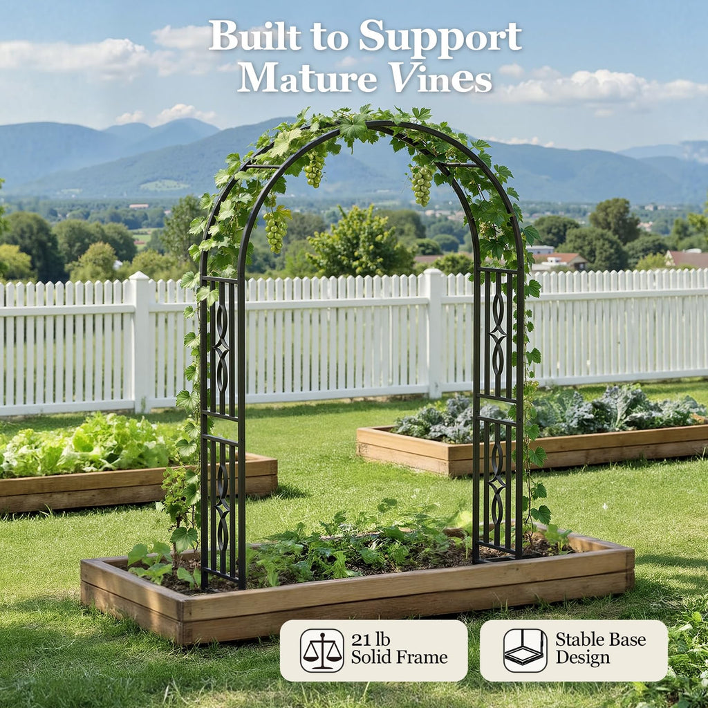 Metal Garden Arch, Heavy Duty Garden Trellis for Climbing Plants, with Enlarged Base for Stability, Ideal for Wedding Arches & Party Decorations, 87" W x 87" H