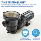 Doheny's 1 HP Above Ground Swimming Pool Pump | 115V, 75 GPM (0.9 THP) | Stainless Steel Shaft, Reinforced Thermoplastic, Low-Noise, High-Efficiency | 1.5" Internal & 2.5" External Threading