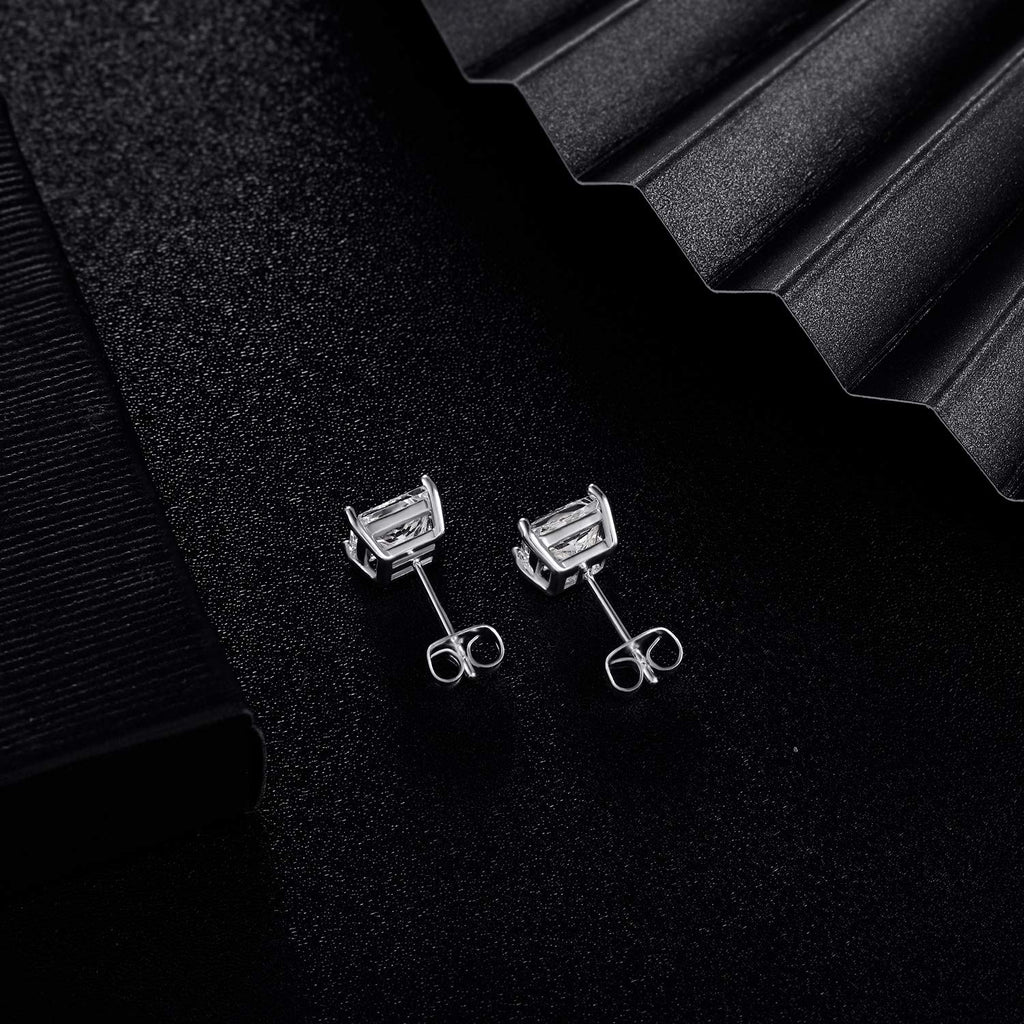 MDFUN Princess Cut Cubic Zirconia Stud Earrings for Women Men,5 Pairs