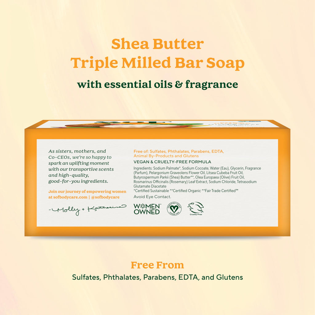SoF Triple Milled Bar Soap - With Coconut Oil & Organic Shea Butter- Vegan & Non GMO- Free From Phthalates, Sulfates & Parabens- Shea Butter - 6 oz Bar 6 Bars