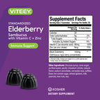 Viteey Sambucus Elderberry Gummies for Adults – Elderberry Vitamin C and Zinc Immunity Gummies - Vegan, Gluten-Free – 60 Count