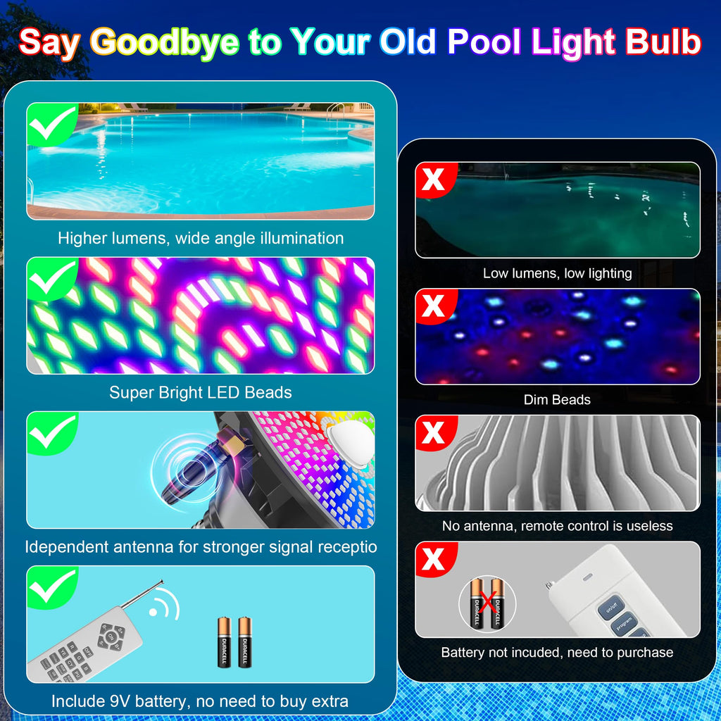 Jadisi Pool Lights for Inground, LED Light Bulb for Above Ground Swimming Pool, LED Lights for Inground Pool, 120V Spa Light Bulb E26 Base, Multi-Color & Adjustable Brightness - Black 90W