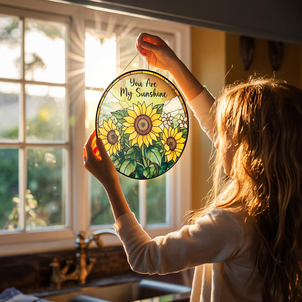 Sunflower Gifts for Women - You are My Sunshine Suncatcher, Birthday Gifts for Mom, Grandma, Mama, Step Mom, Mother in Law from Daughter Son - Sunflowers Suncatcher Stained Glass Window Hanging Decor
