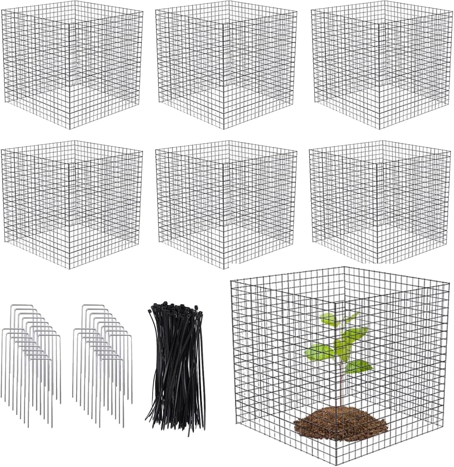 6 Pack Small Wire Plant Protectors, 24 Pieces Square Plant Protectors from Animals Mesh Plant Cage Chicken Wire Cover for Protect Plants, Garden,Shrubs and Vegetables from Animals(12x12 in)