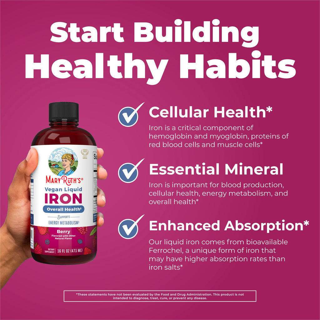 Iron Supplement for Women Men & Kids | Liquid Iron Supplement for Women Men & Kids | Iron for Healthy Blood & Oxygen | Ages 4 & Up | Sugar Free | Vegan | Non-GMO | Gluten Free | 16 Fl Oz