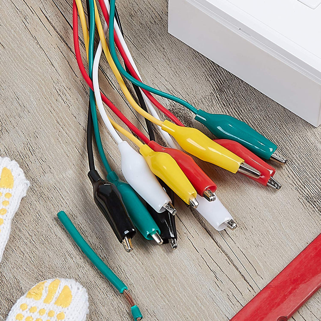WG-026 10-Piece Test Lead Set with Alligator Clips, 22 AWG, 20.5-Inch, 5 Colors Copper Wire Soldered and Stamped Alligator Clips，Testing Probes, Crocodile Jumper Wires Cable for Electrical Testing
