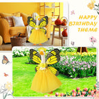 SilTriangle 5pcs Butterfly Porch Goose Outfit Costume Tutu Skirt Butterfly Wing Wand Flower Crown for 17‘' 23‘' Cement Goose(Yellow)