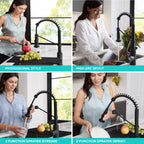KRAUS Bolden Commercial Style 2-Function Single Handle Pull Down Kitchen Faucet in Stainless Steel/Matte Black, KPF-1610SSMB (Pack of 1)