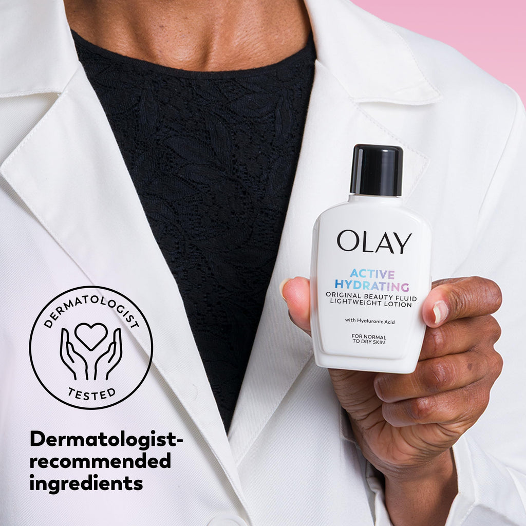 Olay Face Moisturizer, Active Hydrating Beauty Fluid Lotion, Original Facial Moisturizer, 4 Oz. (Pack of 2)