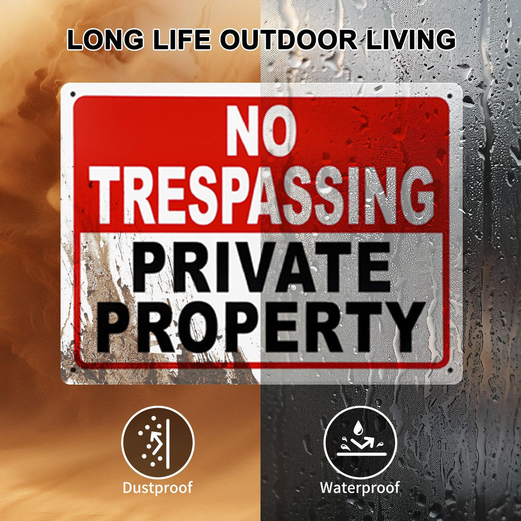 4 Pack No Trespassing Signs Private Property – 10x7 Inch 40 Mil Rust Free Aluminum, Reflective Warning Signs, UV Printed, Weatherproof Outdoor High Visibility Security Sign for Fence, Gate & Yard