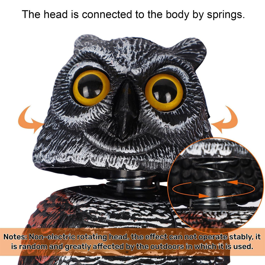 Hausse 3 Pack Bird Scarecrow Fake Horned Owl Decoy, Rotating Head Plastic Owl Bird Deterrents, Nature Enemy Horned Pest Repellent for Outdoor Garden