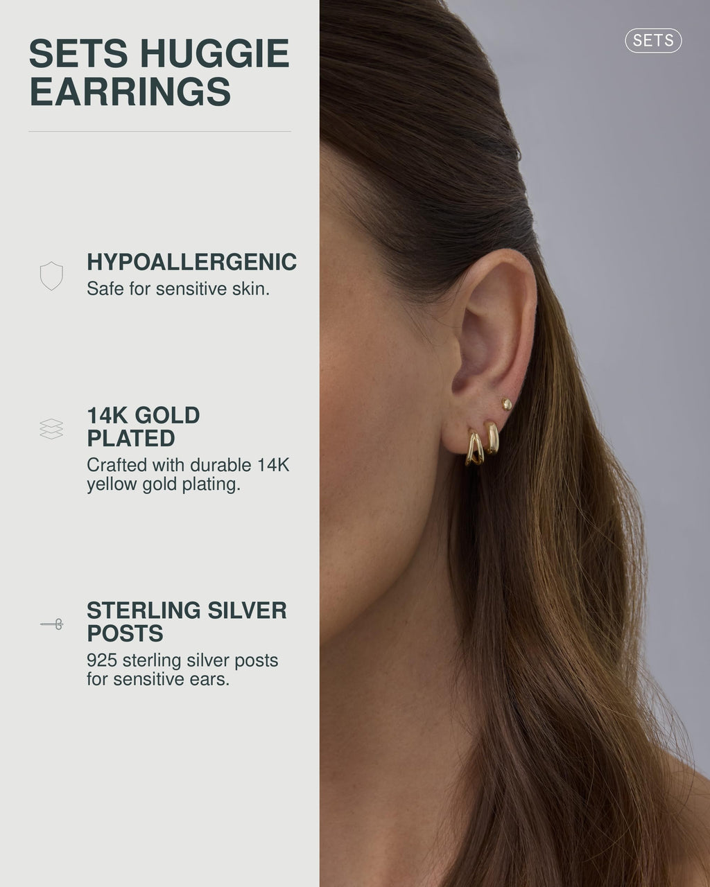 PAVOI Double Statement Huggie Earring Set, 925 Silver, Yellow Gold