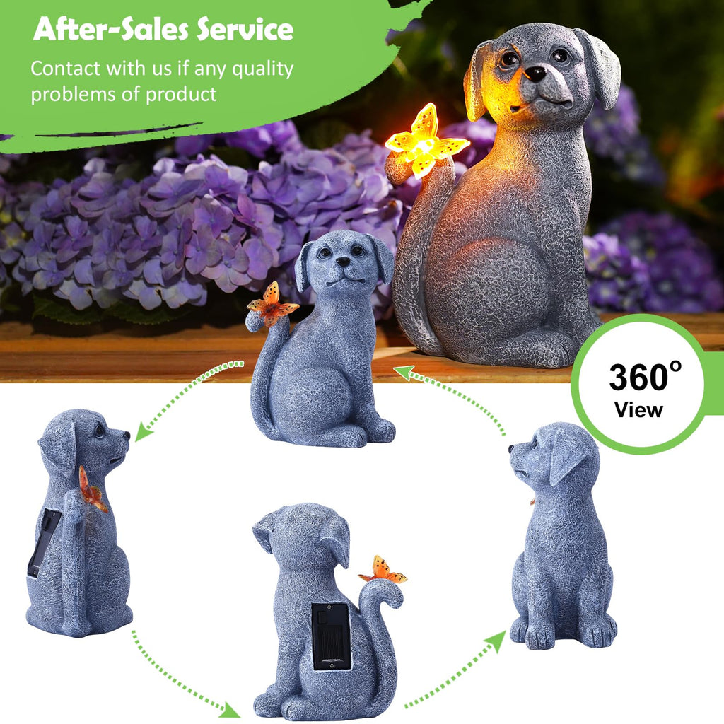 Nacome Dog Outdoor Statues for Garden with Solar Butterfly