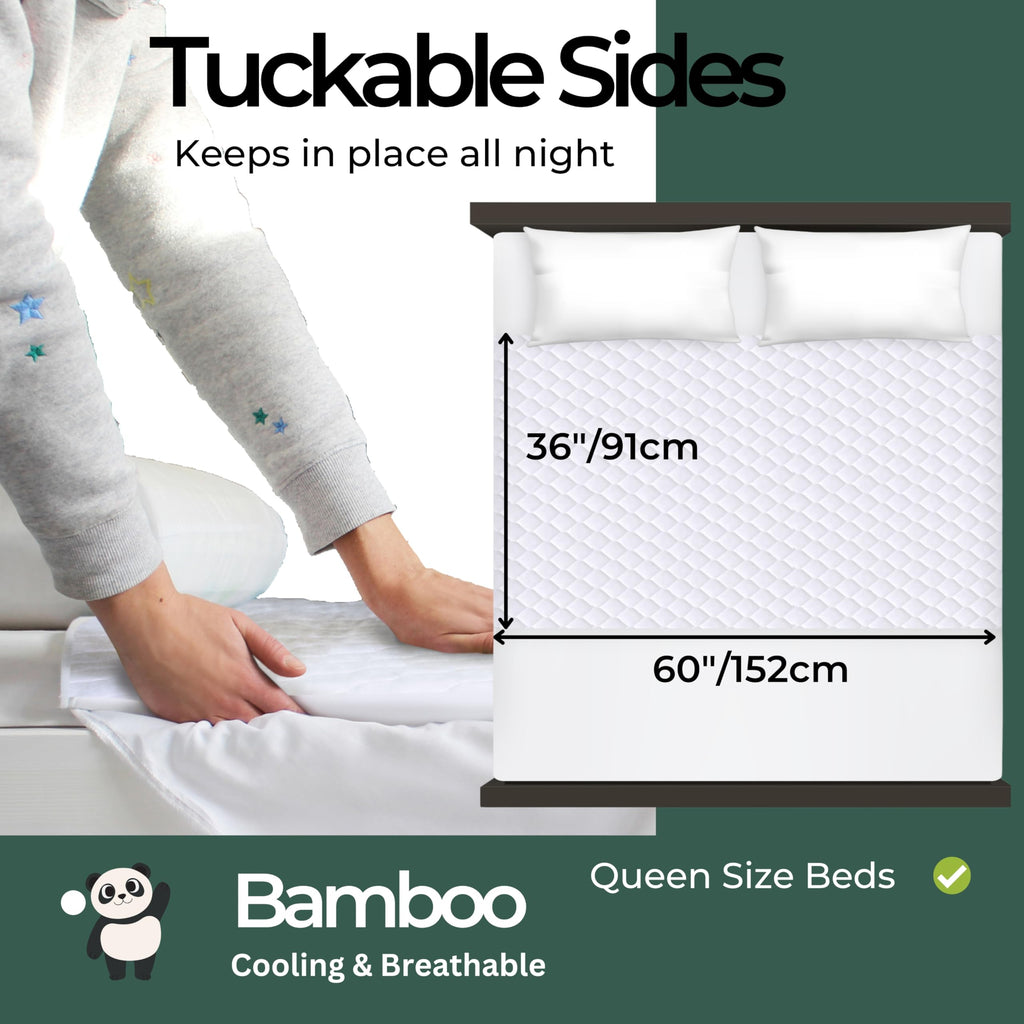 Hygge Sheets®️ Organic Washable Incontinence Bed Pads with Tucks - 100% Waterproof Reusable Mattress Protector Underpads - Rayon derived from Bamboo - Queen
