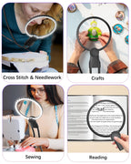 Hands Free Magnifying Glass with Light, 5X 15X Lighted Neck Magnifier for Craft Cross Stitch Needlepoint Needlework Sewing Embroidery Reading, Magnifying Glasses for Close Work, Low Vision Seniors