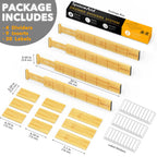 SpaceAid Bamboo Drawer Dividers with Inserts and Labels, Kitchen Adjustable Drawer Organizers, Expandable Organization for Home, Office, Dressers, 4 Dividers with 9 Inserts (17"-22" Natural)
