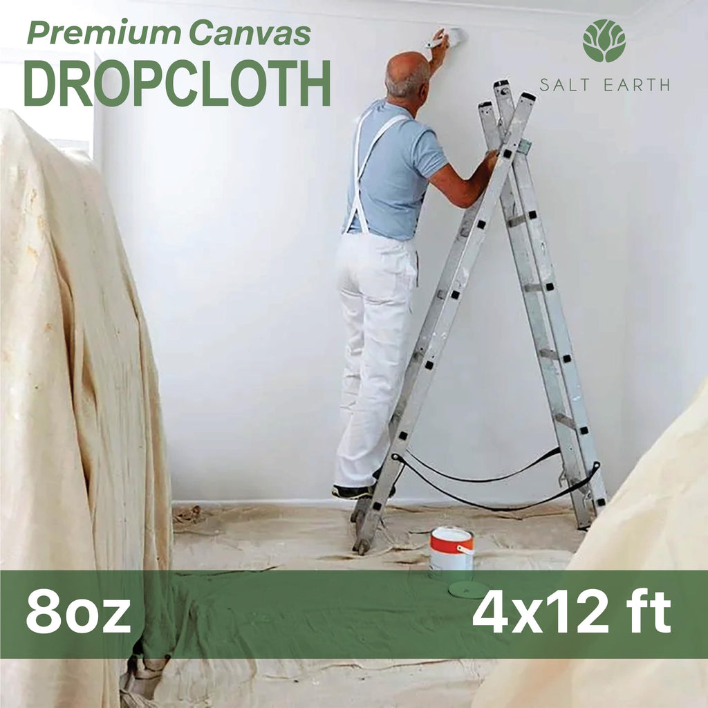 Salt Earth Canvas Drop Cloth 1Pc, Reusable Paint Drop Cloth, 100% Recycled Cotton Canvas Tarp Cover for Painter, Furniture, Floor Protection, All Purpose Painters Dropcloth for Christmas DIY (4x12FT)