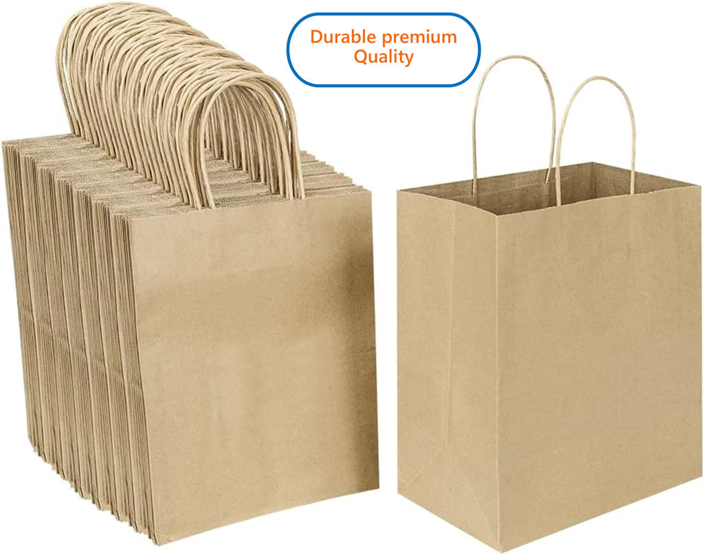 57 Lb Large Kraft Paper Grocery Bags with Handles - 50 Count 12 x 17 x 7 - Durable, Reusable & Eco-Friendly Shopping Bags, Brown Kraft Take-Out Bags for Retail, To-Go, Any Occasion (50, With Handles)