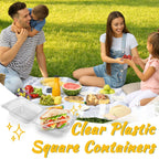 Qyyiguf 200 PCS Clear Plastic Square Hinged Containers,Disposable To Go Containers with Lids,Clamshell Food Containers for Sandwiches,Dessert,Cakes,Cookies,Salads,Pasta(5.3x4.7x2.8 In), 41wsdSDF