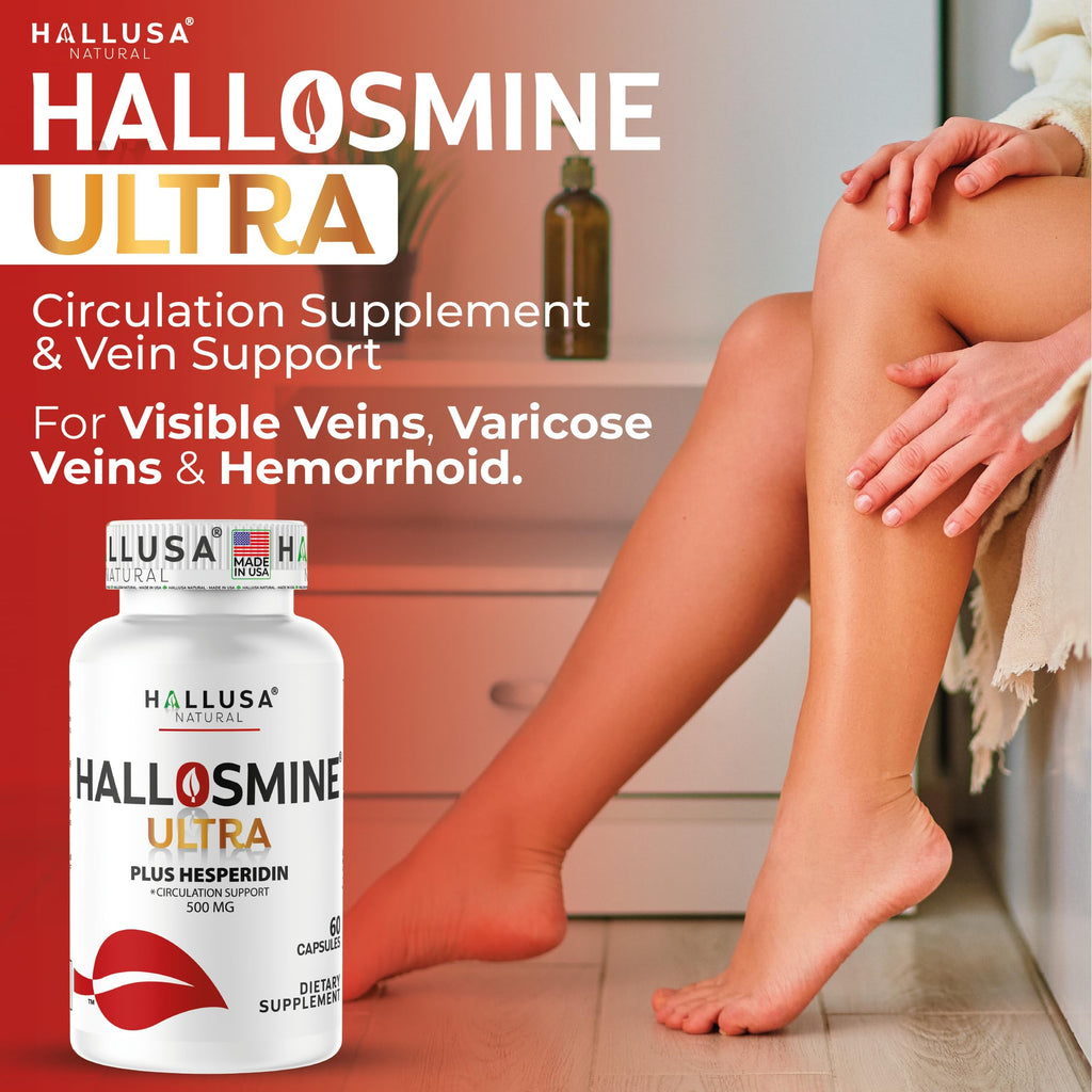 Hallusa Natural Hallosmine Ultra Diosmin 500mg & Hesperidin 150mg – Heavy Legs, Swelling & Vein - Blood Circulation Supplements, 60 Caps