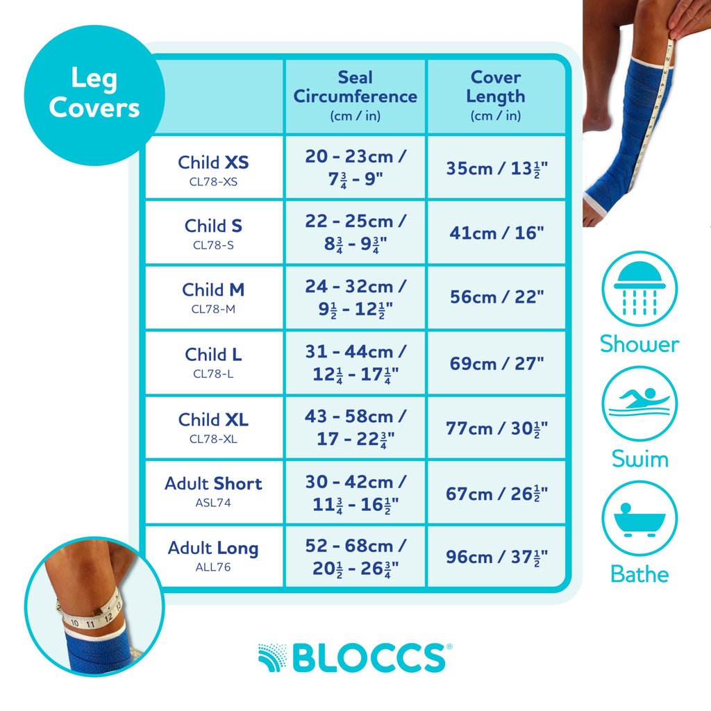 BLOCCS 100% Waterproof Cast Covers for Shower Leg- Swim Cover, Cast Bag for Bath. Durable Cast Sleeve for Swimming - #ASL74 - Adult Short Leg