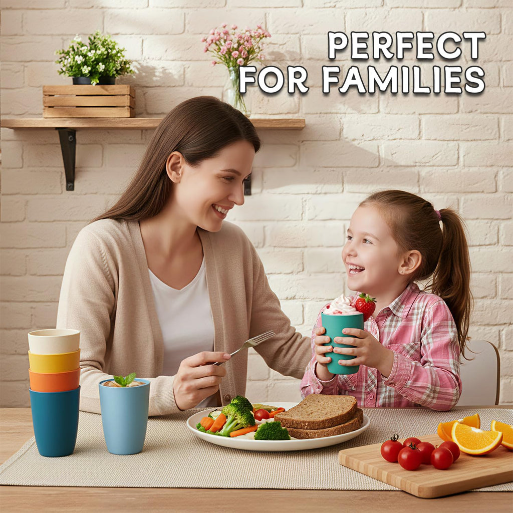Wrova Wheat Straw Cups 6 PCS Good Alternative to Plastic Reusable Cups 12 oz Unbreakable Drinking Cup Reusable Dishwasher Safe Water Plastic Glasses with 6 Colors