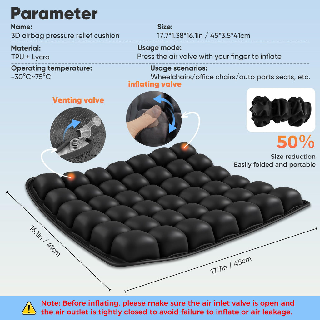 Upgrade Airplane Seat Cushion with No External Air Pump, Inflatable Seat Cushion for Long Flights, Portable Wheelchair Cushions, Adjustable Air Cushion with Non-Skid Bottom Relief Discomfort in Coccyx