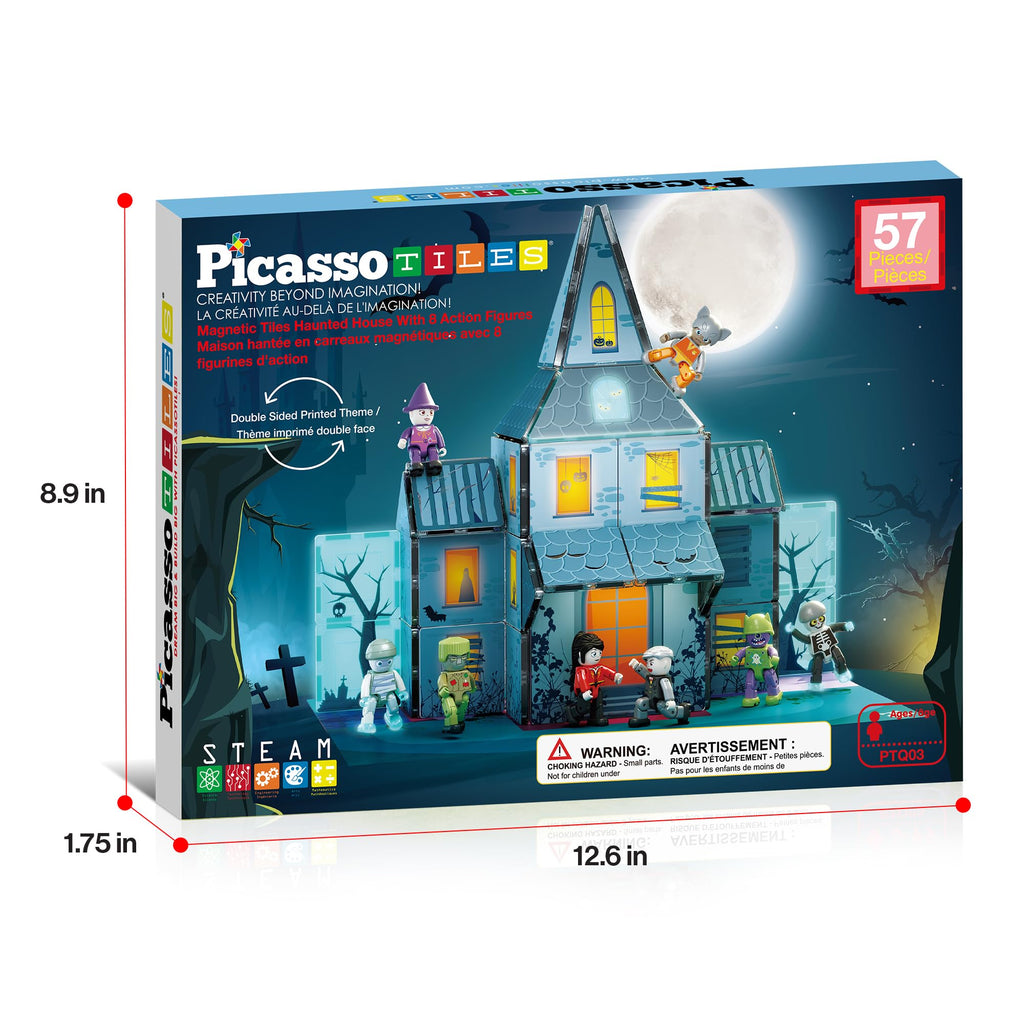 PicassoTiles 57 PCS Magnetic Tiles Halloween Haunted House STEM Set Ages 3+