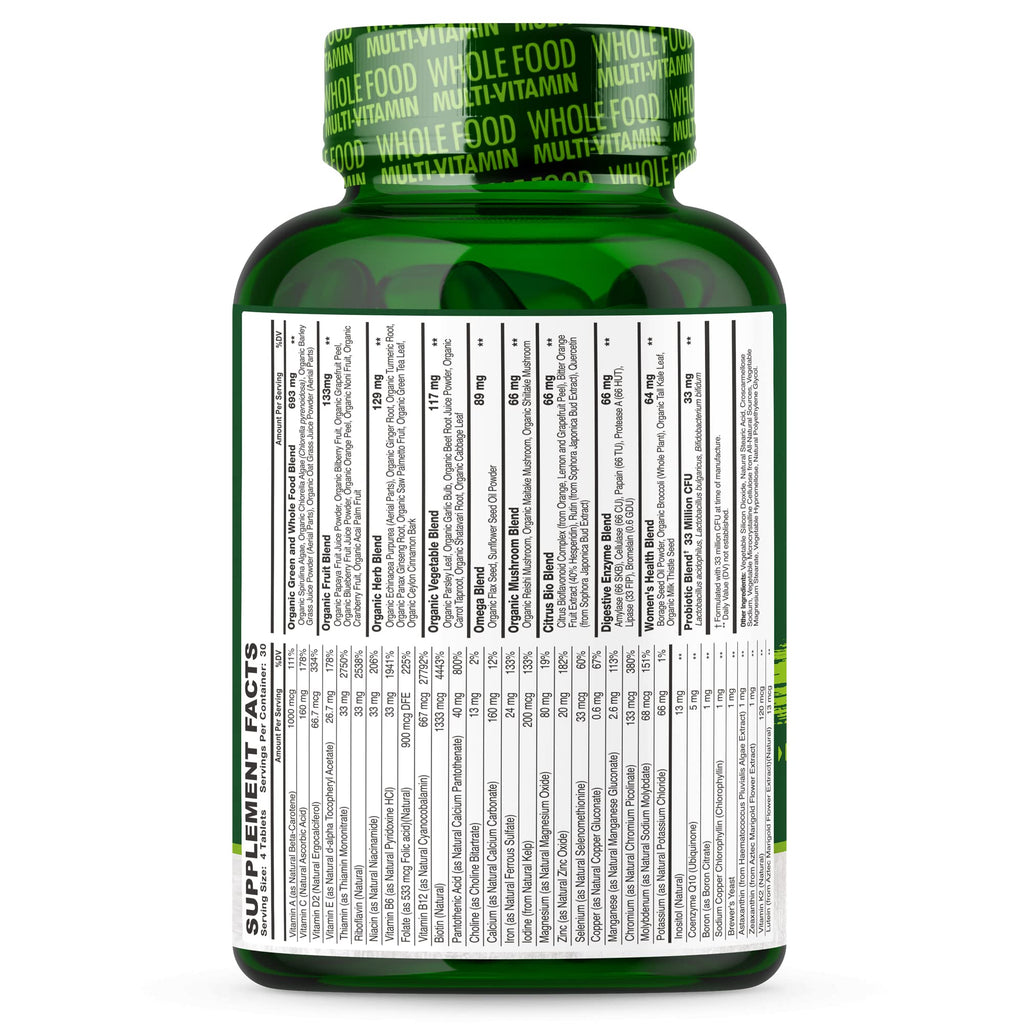 Wholesome Wellness Whole Food Multivitamin for Women - Natural Multi Vitamins, Minerals, Organic Extracts - 120 Tablets