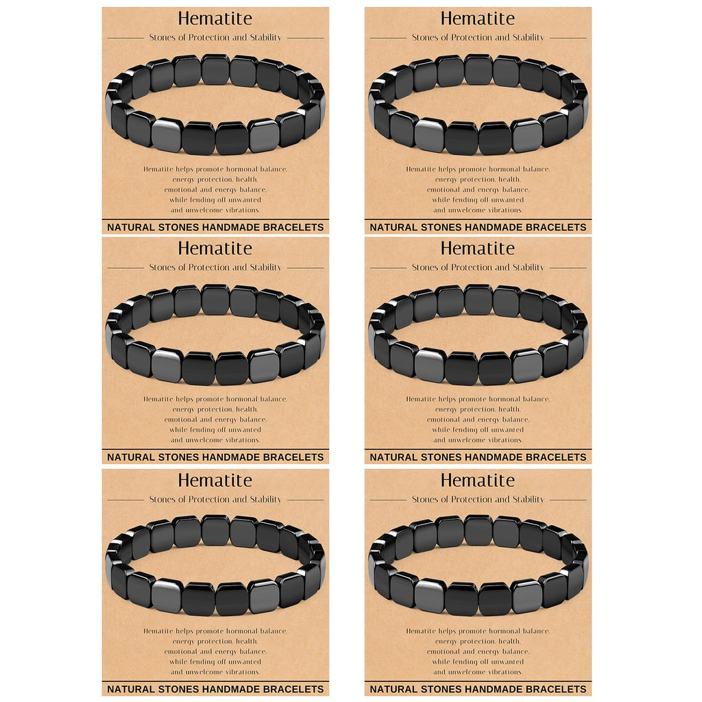 FINZOR 6Pcs Hematite Bracelet for Men Large Size Natural Stones Handmade Bracelets - Reignites Masculine Energy Male Healing Beaded Bracelets for Men Inspirational Easter Gifts A