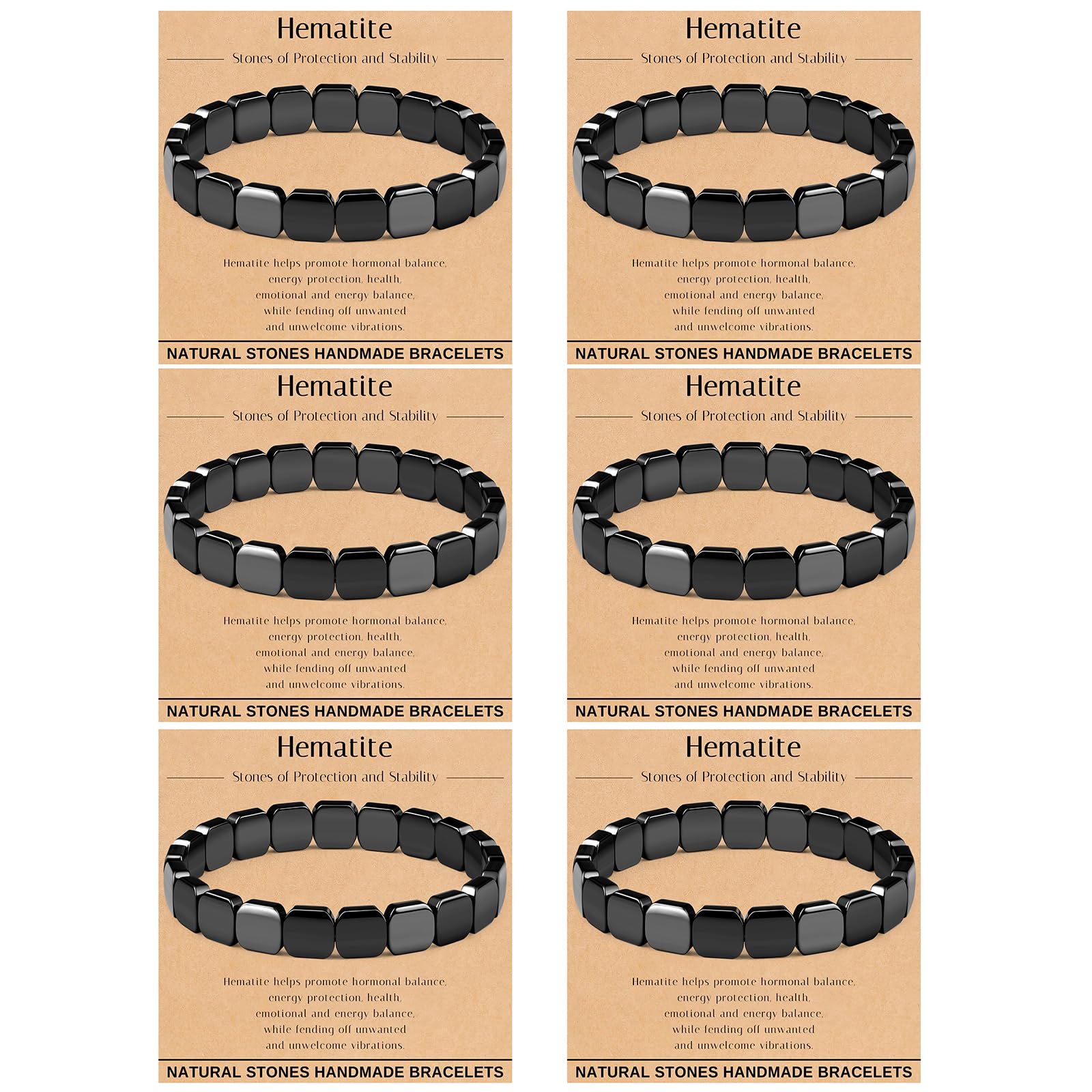FINZOR 6Pcs Hematite Bracelet for Men Large Size Natural Stones Handmade Bracelets - Reignites Masculine Energy Male Healing Beaded Bracelets for Men Inspirational Easter Gifts A