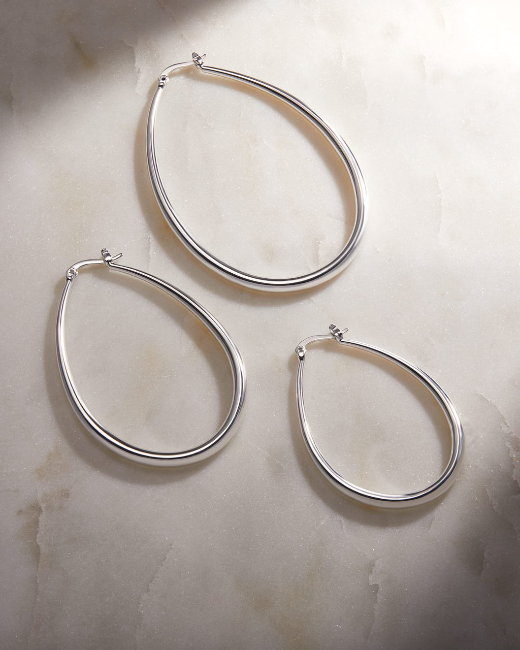 Milla Oval Silver Hoops for Women, Silver Plated, Medium Size 2.2 in