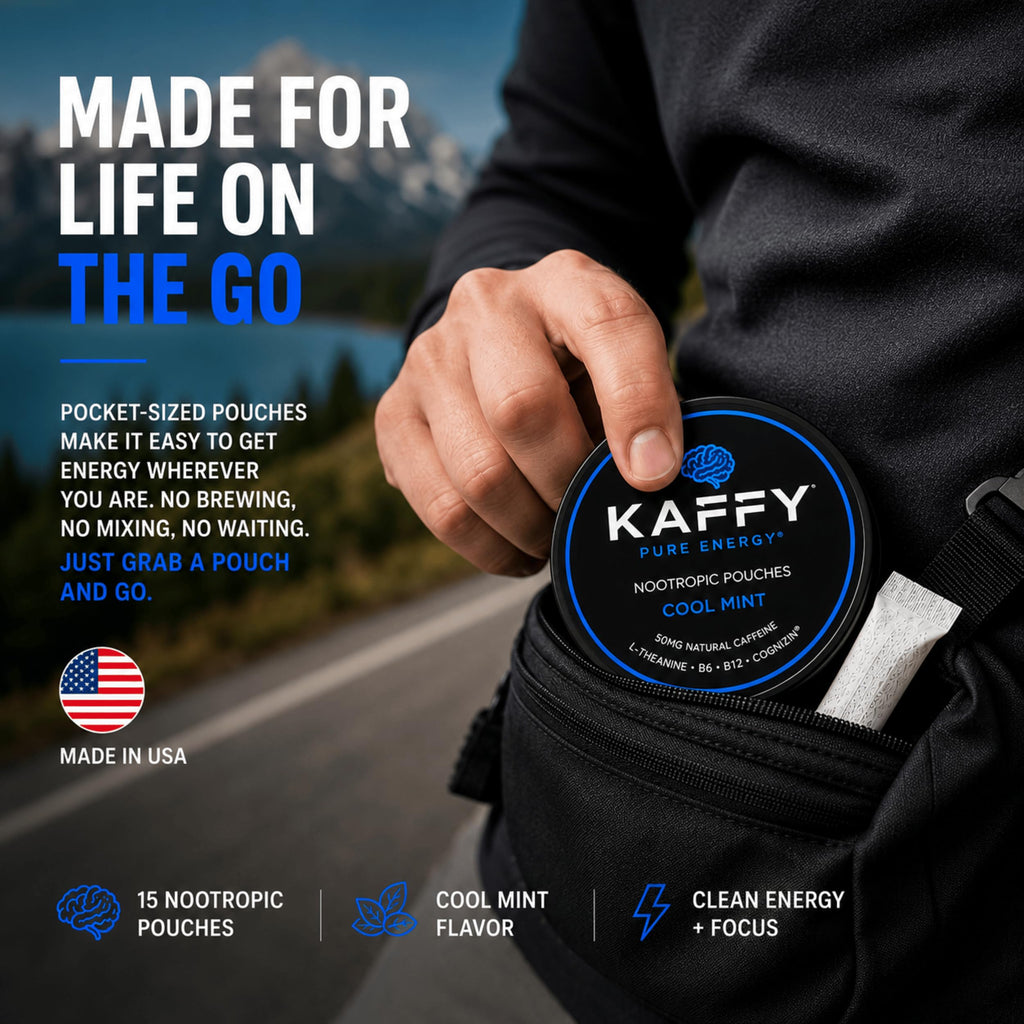 Kaffy Nootropic Caffeine Pouches with Cognizin & L-Theanine, 50mg Natural Caffeine Per Pouch, Nicotine-Free Energy & Focus Pouches, Coffee Alternative for Work, Travel & Daily Use, 75 Count Cool Mint