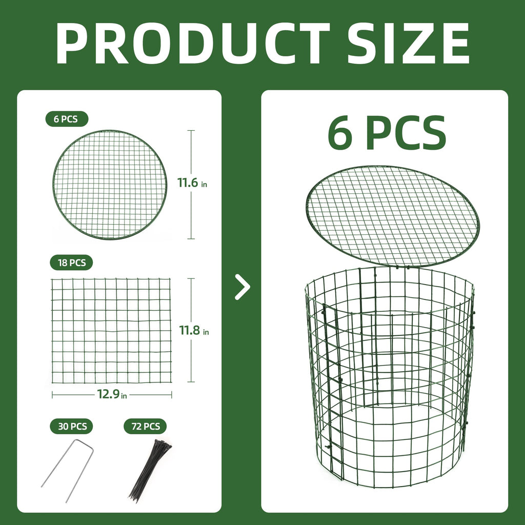 6 Sets of DIY Metal Plant Protectors from Deer, Garden Fencing Animal Barrier Size 11.8 * 12.9 inches, Mesh Plant Cage Chicken Wire Cloche for Plants with Stakes and Nylon Cables