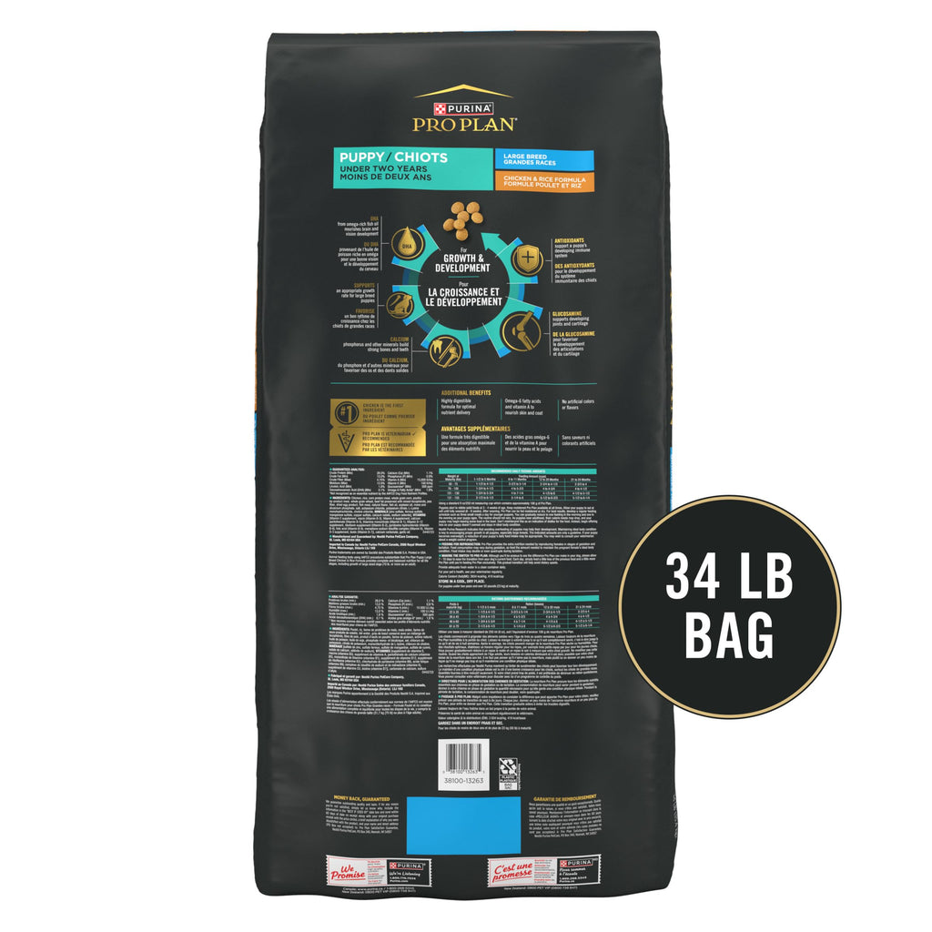 Purina Pro Plan Large Breed Dry Puppy Food, Chicken & Rice, 34 lb Bag