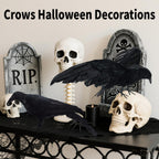 Black Fake Crows Halloween Decorations, 2 Pcs Large Realistic Feather Crows