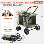 AOPEC Medium Dog Stroller, Dual Entry One-Touch Folding,Small and Medium Pet Stroller,360° Rotating Front Wheels,80 lbs Weight Capacity for Outdoor Travel and Elderly Dogs - Green