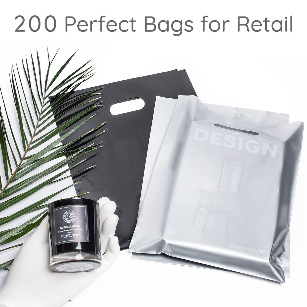 Choice Marts Merchandise Bags Black & Silver Color 200 Bags 1.5Mil Thick 9"x12" Size With Handles