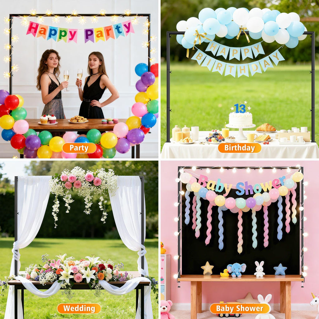Over The Table Rod Stand with Clamps, Adjustable 32"-102'' Length 14"-56" Height Metal Black Table Arch Hanging for Wedding Birthday Party Halloween Christmas Anniversary
