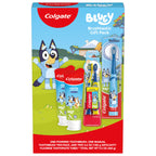 Colgate Kids Bluey Toothbrush and Kids Toothpaste Gift Set, Includes Bluey-Themed Battery Toothbrush, 2 Bubblegum Flavored Fluoride Toothpastes, and 2 Manual Toothbrushes