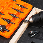 THINKWORK 5 Pcs Four Spiral Flute Step Drill Bit Set & 5 Pcs Countersink Drill Bits with Tool Box, Nitriding HSS Drill Bits for Metal, Aluminum, Wood, Plastic